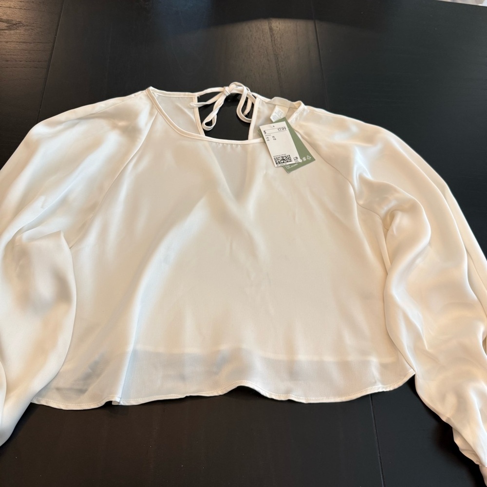 H&M Cream Crop Tie Back Blouse